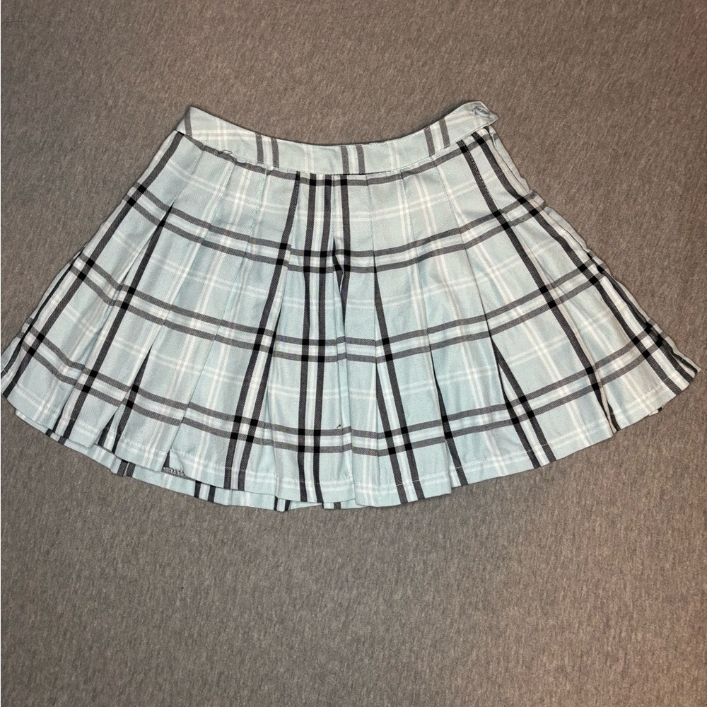 Plaid Pleated Skirt - Blue and Black